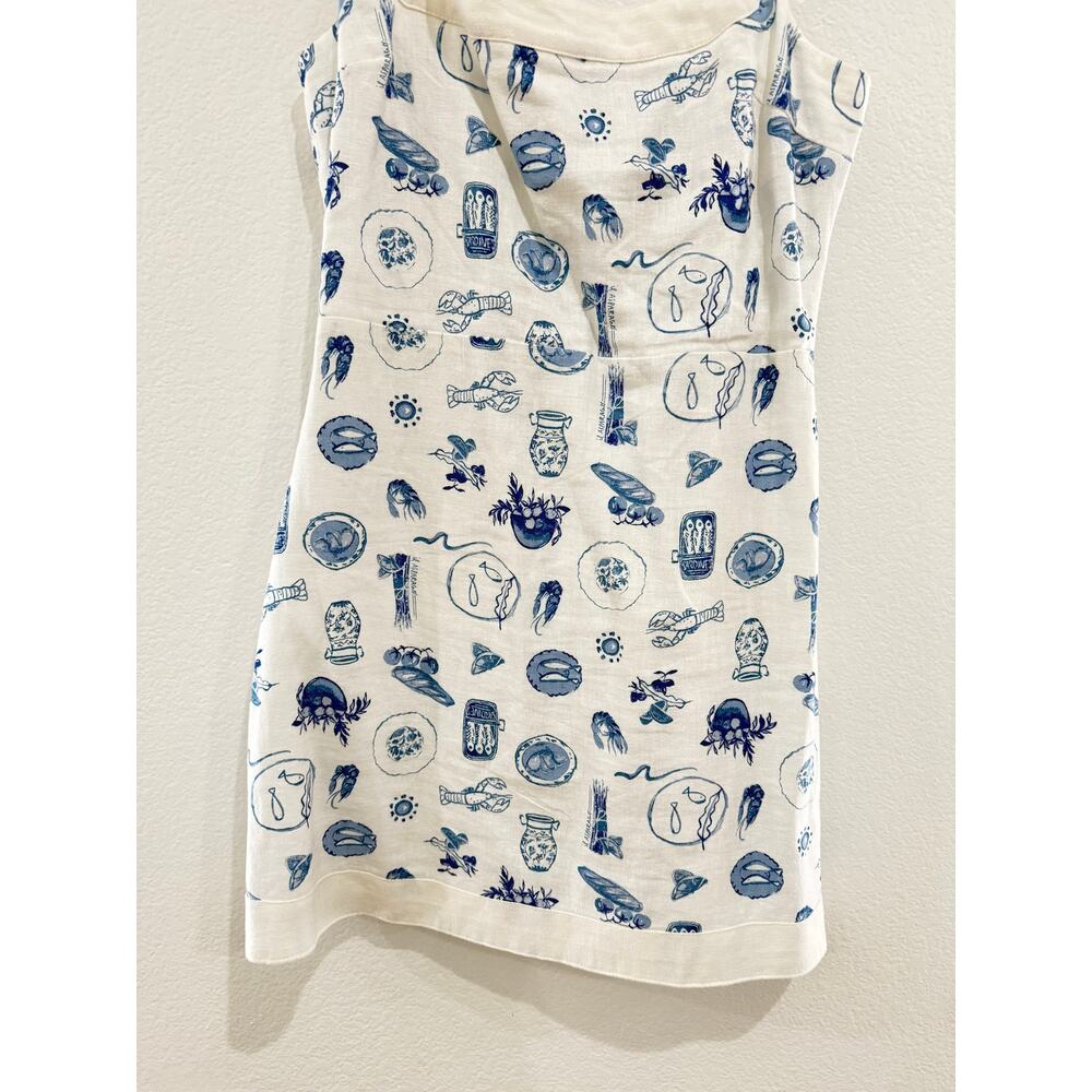 Abercrombie & Fitch Linen Blend Wide Strap Mini Dress White Blue Food Medium - Picture 7 of 16